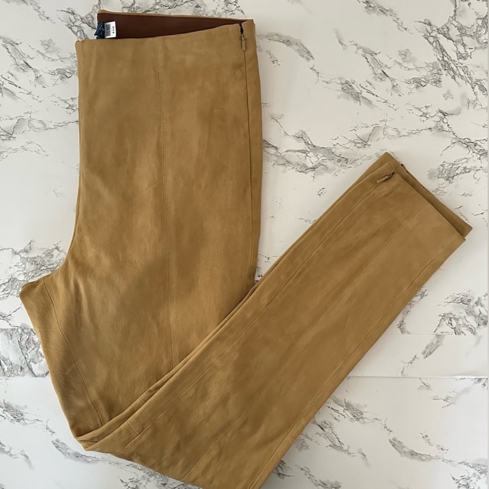 Polo Ralph Lauren Lambskin Suede Zip Legging Pants Tan Brown